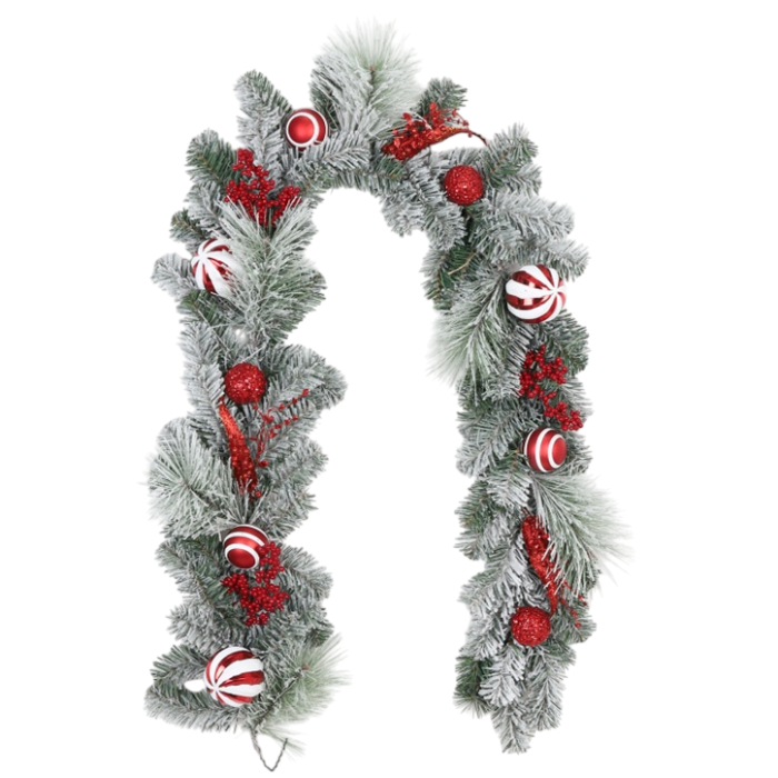 DKD Home Decor Guirnalda Navidad Tradicional con 35 LED Blanco Rojo, 180 cm, PVC, Funciona con Pilas AA (2 Unidades)