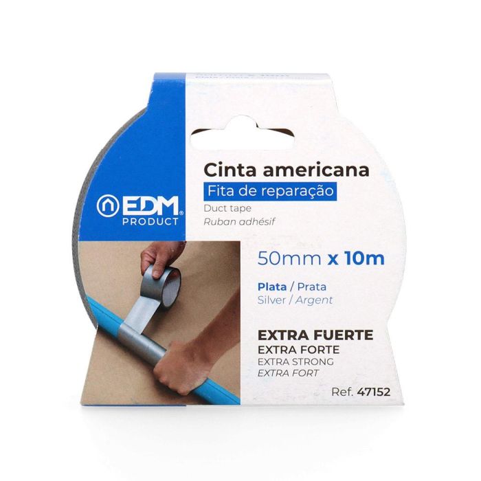 Edm Cinta multiuso americana 10m x 50mm plata extra fuerte 1 Edm Cinta multiuso americana 10m x 50mm plata extra fuerte 1