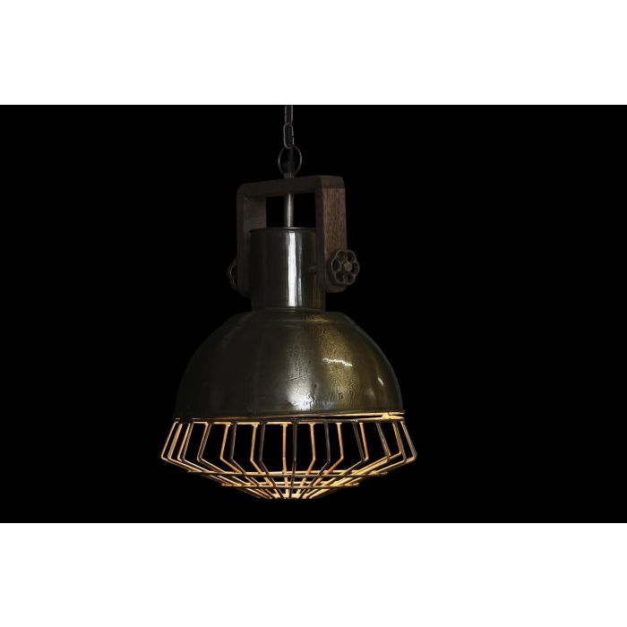 DKD Home Decor Lámpara de Techo Loft Estilo Industrial de Hierro y Madera de Mango, Plateado y Marrón, Bombilla E27 50W, 44 cm de Alto 1
