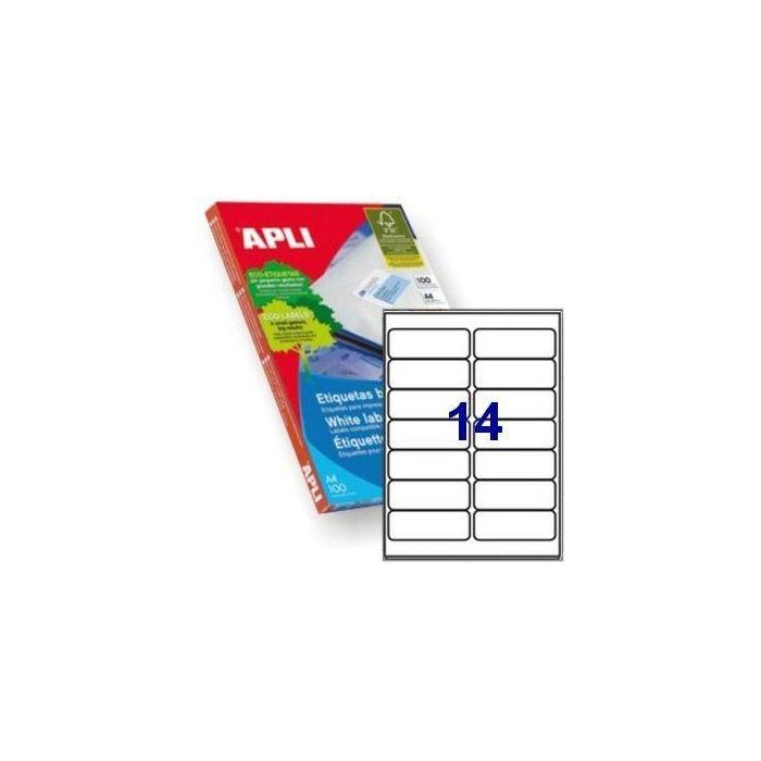 Apli Etiquetas Adhesivas 99,1x38,1 mm Blanco para Inkjet-Láser, Pack 100 Hojas (1.400 Etiquetas)
