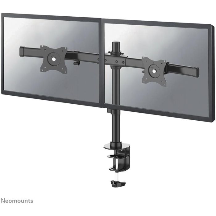 Neomounts FPMA-DCB100DBLACK Soporte de Escritorio Doble para 2 Monitores 10-27" hasta 10kg por Pantalla, Inclinable y Giratorio, Negro