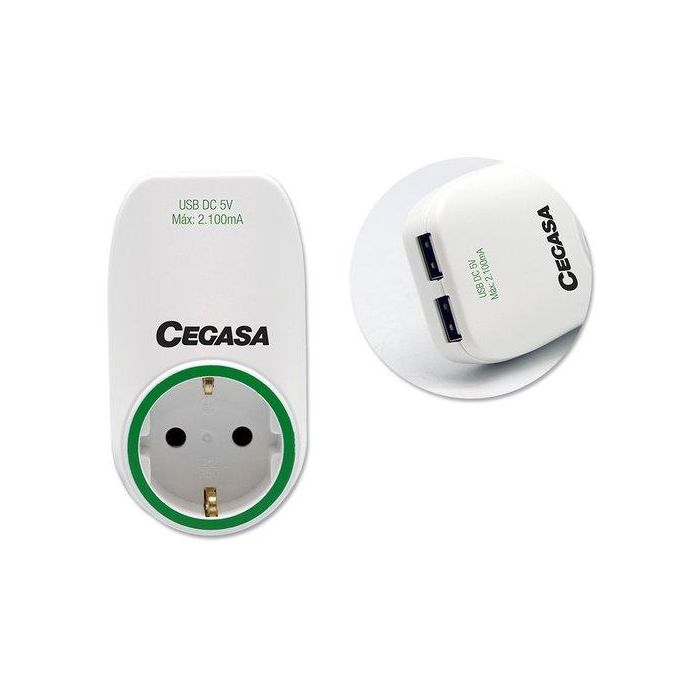 Enchufe Adaptador Cegasa Schuko + 2 Usb