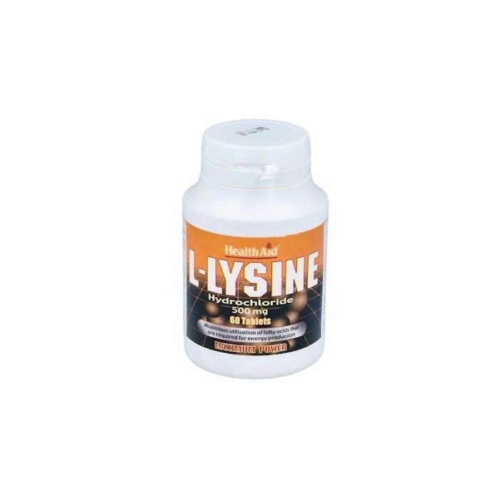 Health Aid L-Lisina 500 mg, Suplemento de Aminoácidos para Energía y Metabolismo, 60 Comprimidos
