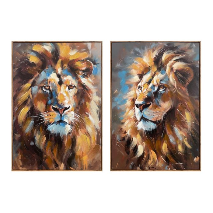 DKD Home Decor Cuadro Colonial Decorativo de Lienzo y Marco de Poliestireno, Motivo León, Naranja y Azul, 70x100x3.5 cm - Set de 2 Unidades DKD Home Decor Cuadro Colonial Decorativo de Lienzo y Marco de Poliestireno, Motivo León, Naranja y Azul, 70x100x3.5 cm - Set de 2 Unidades