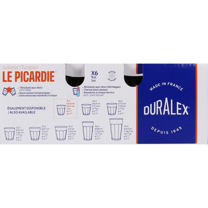 Duralex Set de 6 Vasos Transparentes Picardie 90 cc (24 Cajas) 4