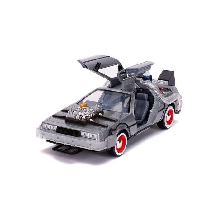 Coche de metal dlorean regreso al futuro iii con luz escala 1:24 30x15x11 cm 1