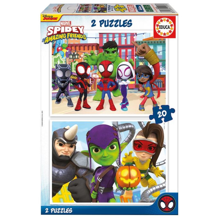 Educa 19296 Puzzle 2x20 Piezas Spidey & His Amazing Friends - Spiderman para Niños +3 Años, Piezas Grandes y Seguras 28x20 cm
