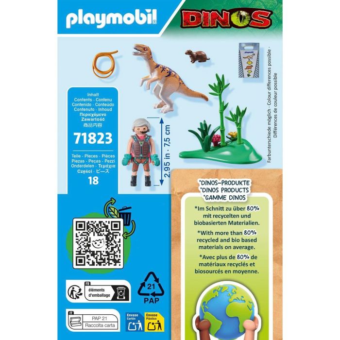 Playmobil 71823 Velociraptor Dinos con Investigador, Set de Dinosaurios para Niños +4 Años