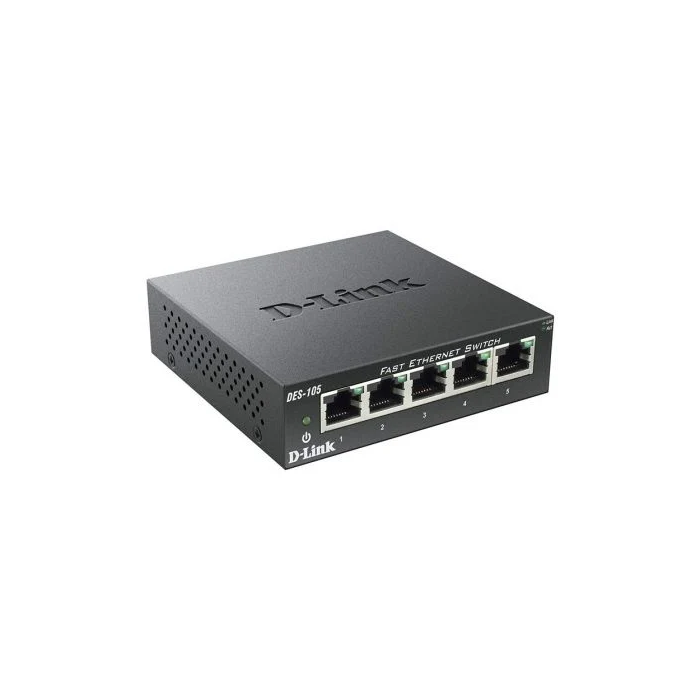 D-Link Switch 5 Puertos Fast Ethernet 10/100 DES-105 Plug and Play Metal QoS Ahorro Energía 1