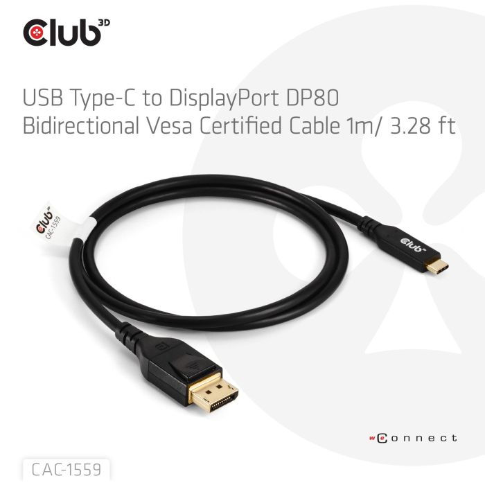 Club3D Kabel USB Tipo C a DisplayPort 2.1 Bidireccional VESA Certificado 10K 60Hz 1m 1 Club3D Kabel USB Tipo C a DisplayPort 2.1 Bidireccional VESA Certificado 10K 60Hz 1m 1
