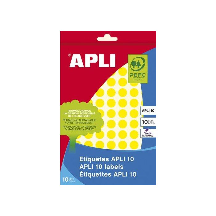Etiquetas Adh.Manuales Bolsa Apli Color Amarillo 8H Redondas Ø 10 Mm 1.008 Uds.(02730) (Set de 10)