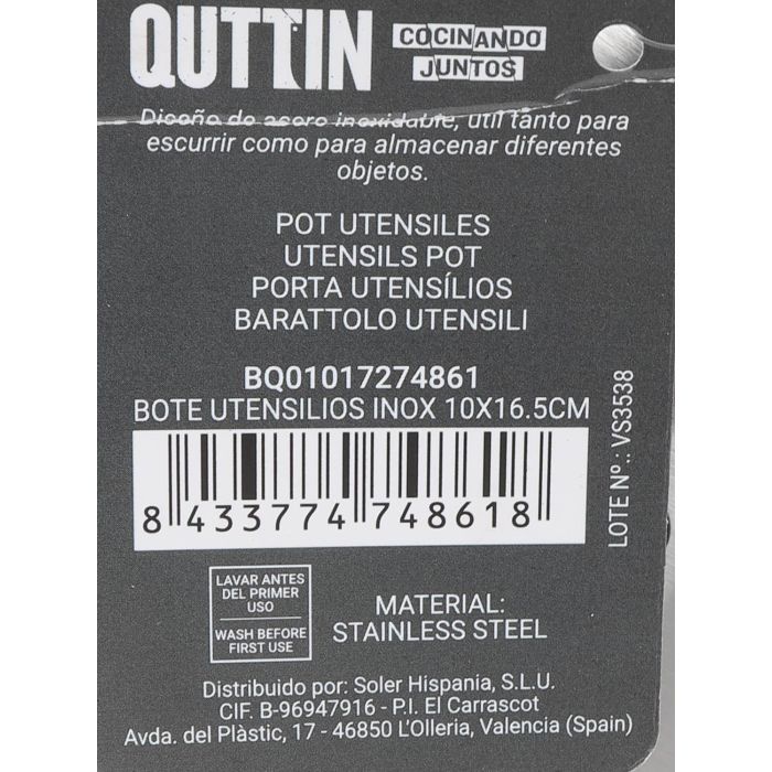 Bote de utensilios de acero inoxidable Quttin 10x16.5 cm (12 Unidades) 6 Bote de utensilios de acero inoxidable Quttin 10x16.5 cm (12 Unidades) 6