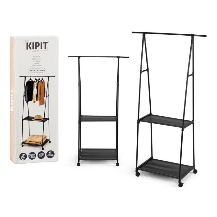 Kipit Perchero Doble Estante con Ruedas de Metal Negro 84x43x156 cm (6 Unidades) Kipit Perchero Doble Estante con Ruedas de Metal Negro 84x43x156 cm (6 Unidades)