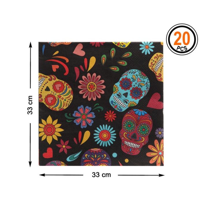 Servilletas 33x33 cm Calaveras Día De Los Muertos 20 Unidades Decoración Temática