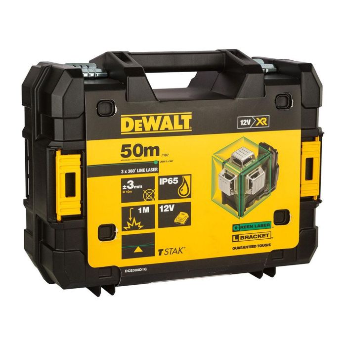 Nivel láser autonivelante verde de 3 líneas 360° xr 12v con batería li-ion 2ah dce089d1g-qw dewalt 4