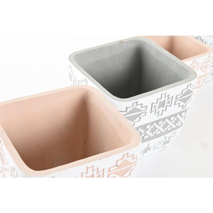 Macetero Tropical DKD Home Decor Gris Beige 14 x 13 x 14 cm Set de 2 (2 Unidades) 2