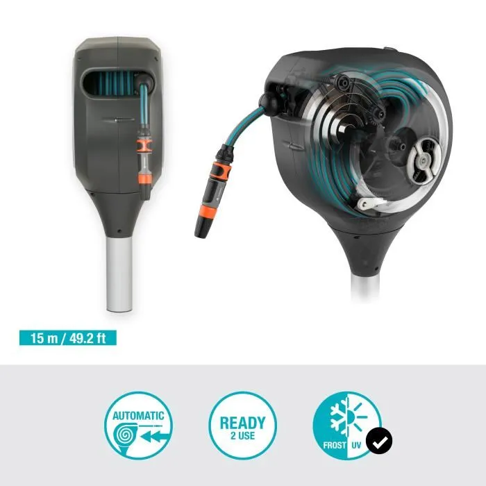 Gardena RollUp S 15 m Dispensador Automático de Picos, Manguera de 11 mm con Rebobinado Automático y Anti-Torsión, Kit Completo, Color Blanco 1 Gardena RollUp S 15 m Dispensador Automático de Picos, Manguera de 11 mm con Rebobinado Automático y Anti-Torsión, Kit Completo, Color Blanco 1