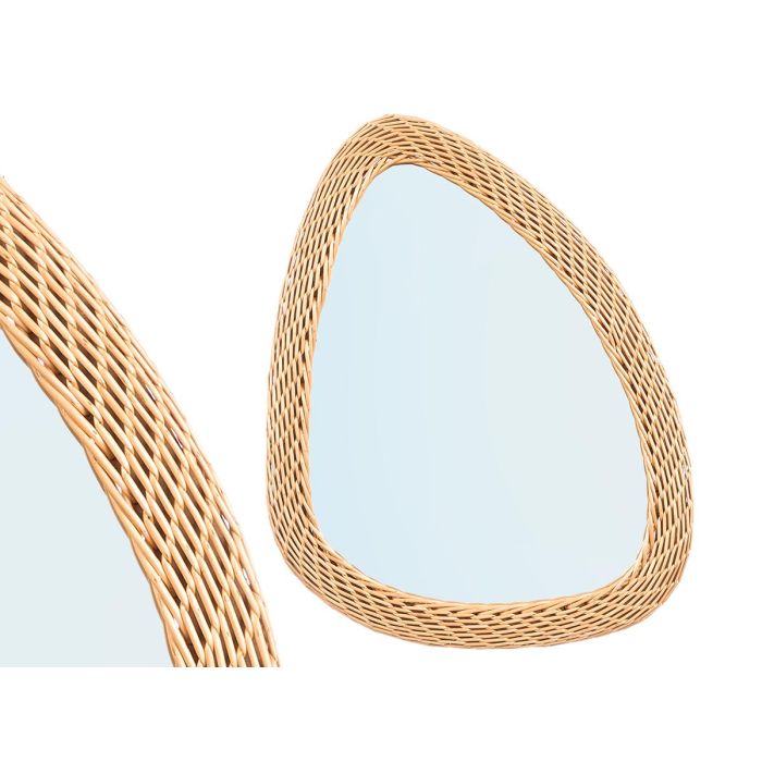Giftdecor Espejo con Borde de Ratán Triangular, Decoración para Pared, Vidrio y Ratán Natural, 64x3x49 cm (Set de 4)