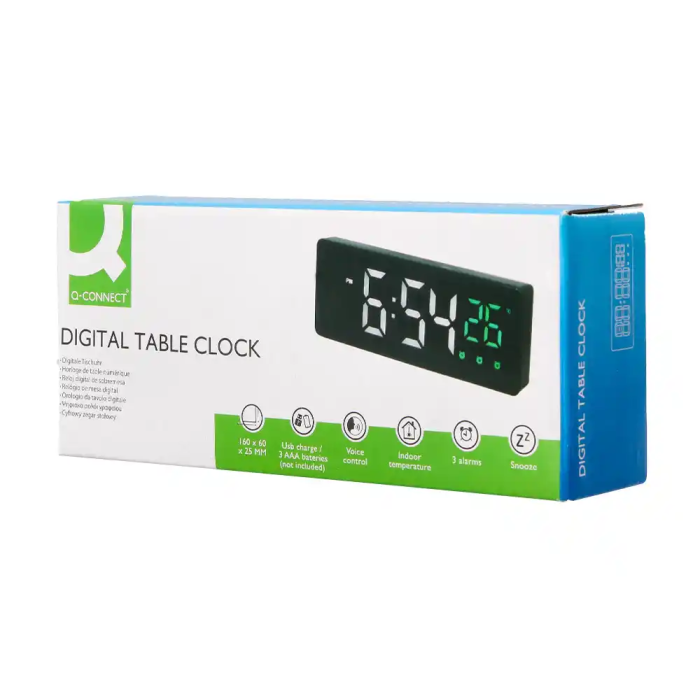 Q-connect Reloj Digital Sobremesa con Temperatura, 3 Alarmas y Control de Voz, 160x60x25mm 7