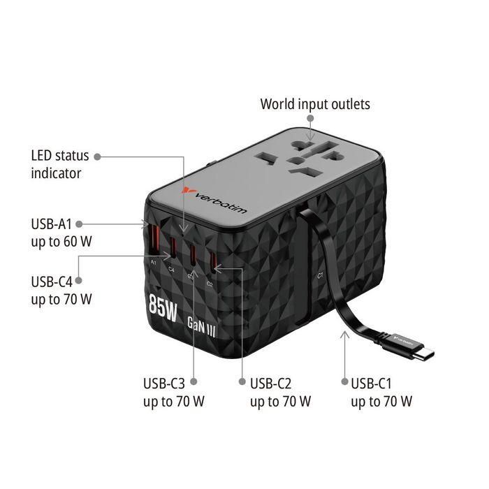 Verbatim Charge 'n' Travel Diamond 85W Retractable Cable CNT-02 10 Verbatim Charge 'n' Travel Diamond 85W Retractable Cable CNT-02 10