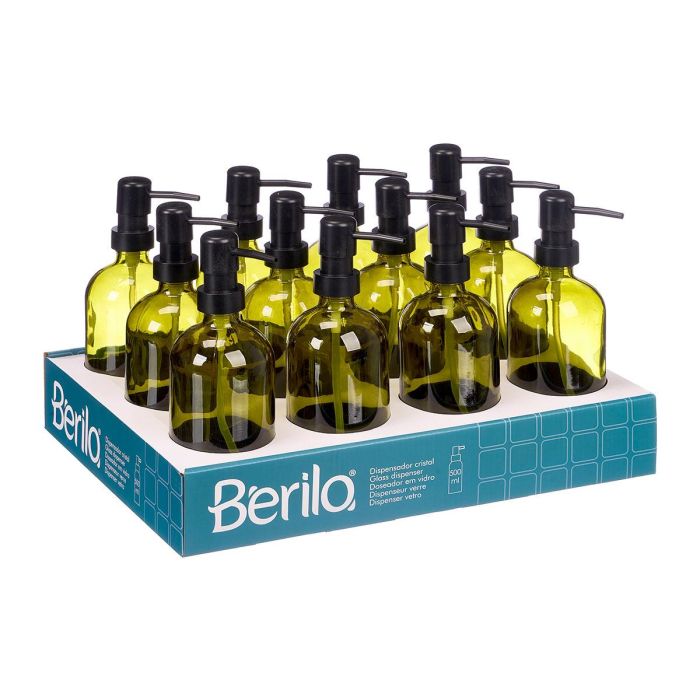 Berilo Dosificador Redondo de Cristal Verde, 500 ml, Fabricado en Vidrio y Plástico, Medidas: 9 x 21 x 7 cm (12 Unidades) 1 Berilo Dosificador Redondo de Cristal Verde, 500 ml, Fabricado en Vidrio y Plástico, Medidas: 9 x 21 x 7 cm (12 Unidades) 1