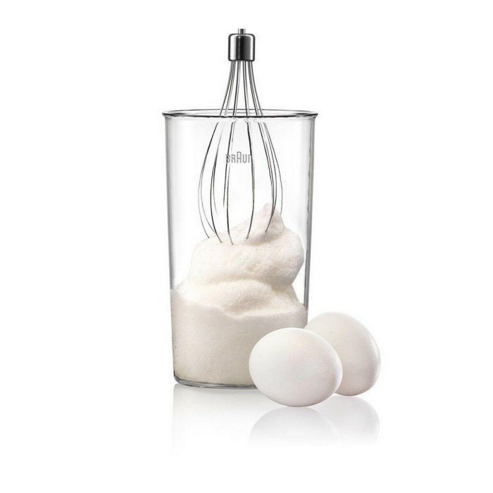 Braun MQ3025WH Batidora de mano con mini picadora y taza medidora 600ml, tecnología PowerBell Plus y Control Splash antisalpicaduras, Blanco y Azul 1