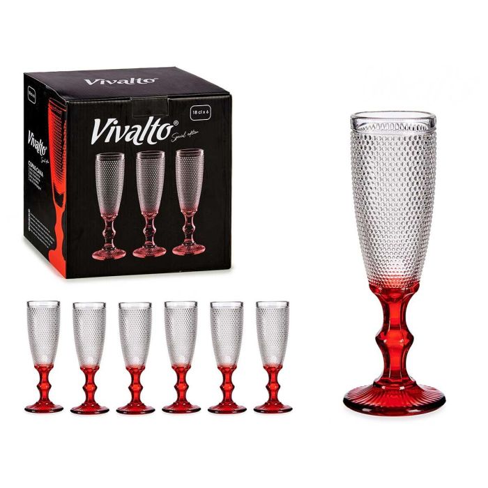 Copa Cava Vidrio Dec Puntos Pie Rojo 180Ml Vivalto 7X20CM (36 Unidades) Copa Cava Vidrio Dec Puntos Pie Rojo 180Ml Vivalto 7X20CM (36 Unidades)