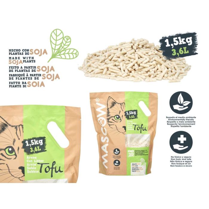 Arena Gato Tofu 1,5Kg Mascow 9X33CM (8 Unidades) 3 Arena Gato Tofu 1,5Kg Mascow 9X33CM (8 Unidades) 3