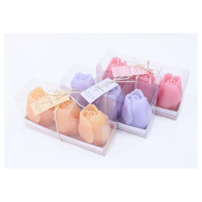 DKD Home Decor Vela Decorativa Shabby de Cera con Tulipán 304 gr, Colores Naranja Rosa Lila Surtidos, 5x7x5 cm, Pack de 6 Unidades