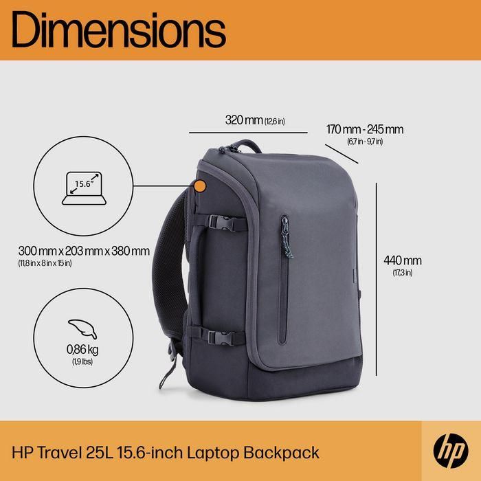 HP Travel 25 Litros Mochila para Portátil de 15.6 pulgadas Iron Grey - Resistente al Agua con Múltiples Bolsillos 4