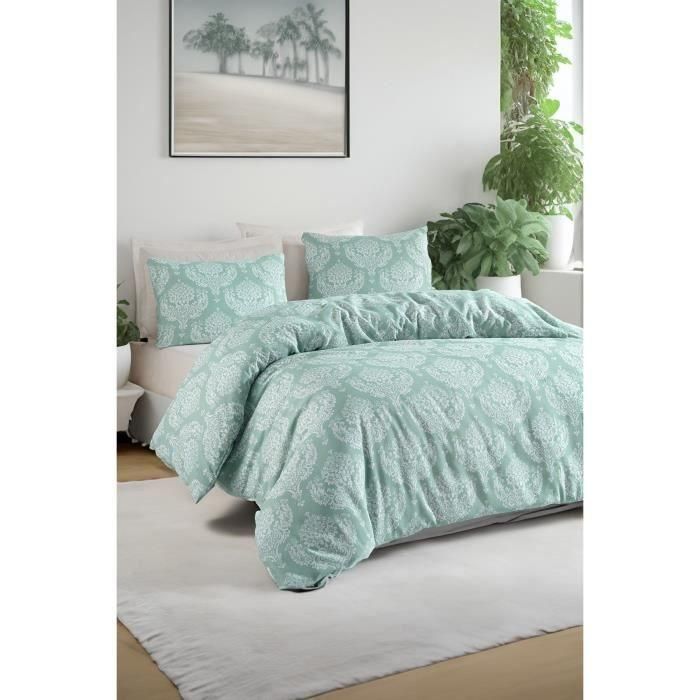 Juego de cama ASI8684283345625 - Funda nórdica 220x240 cm + 2 fundas almohada 60x60 cm - Algodón/Poliéster Verde 2 Juego de cama ASI8684283345625 - Funda nórdica 220x240 cm + 2 fundas almohada 60x60 cm - Algodón/Poliéster Verde 2