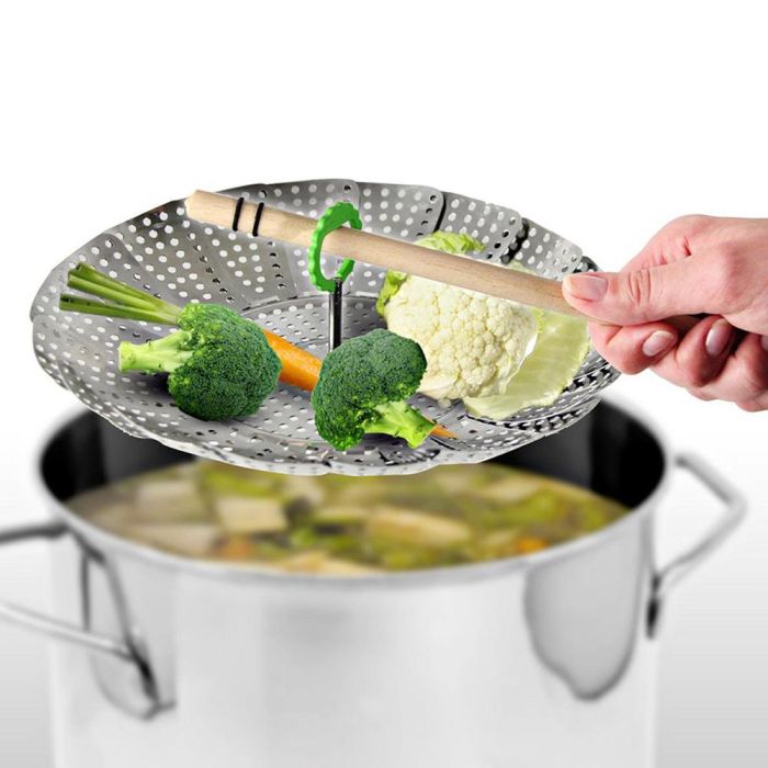 Fackelmann Profesional Food & more Cestillo para Cocción al Vapor Plegable Acero Inoxidable Ø13-24 cm 2