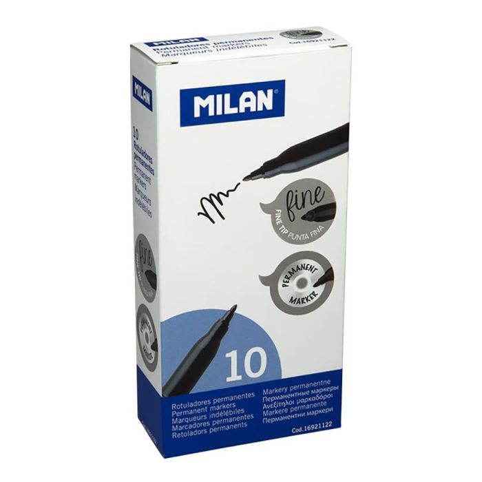 Pack con 10 rotuladores negros permanentes punta fina milan