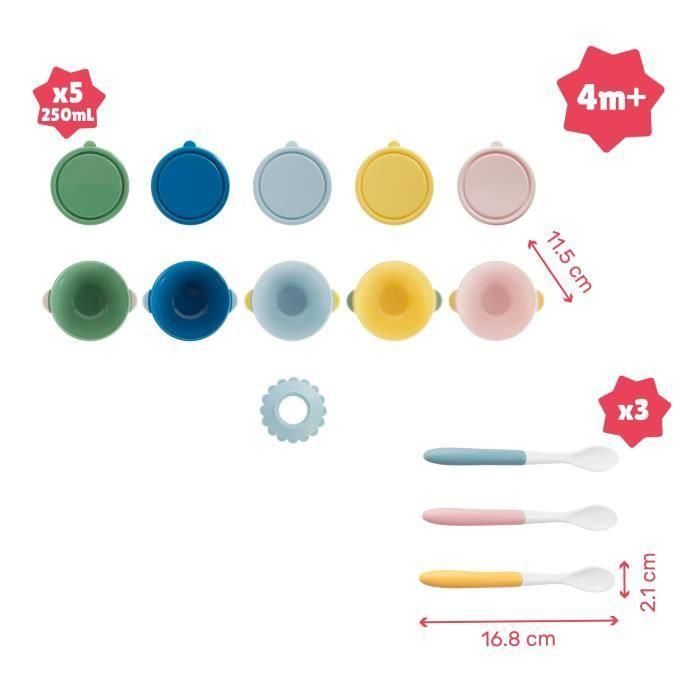 Badabulle Set de 5 cuencos antideslizantes de 330ml y 3 cucharas blandas 4 Badabulle Set de 5 cuencos antideslizantes de 330ml y 3 cucharas blandas 4