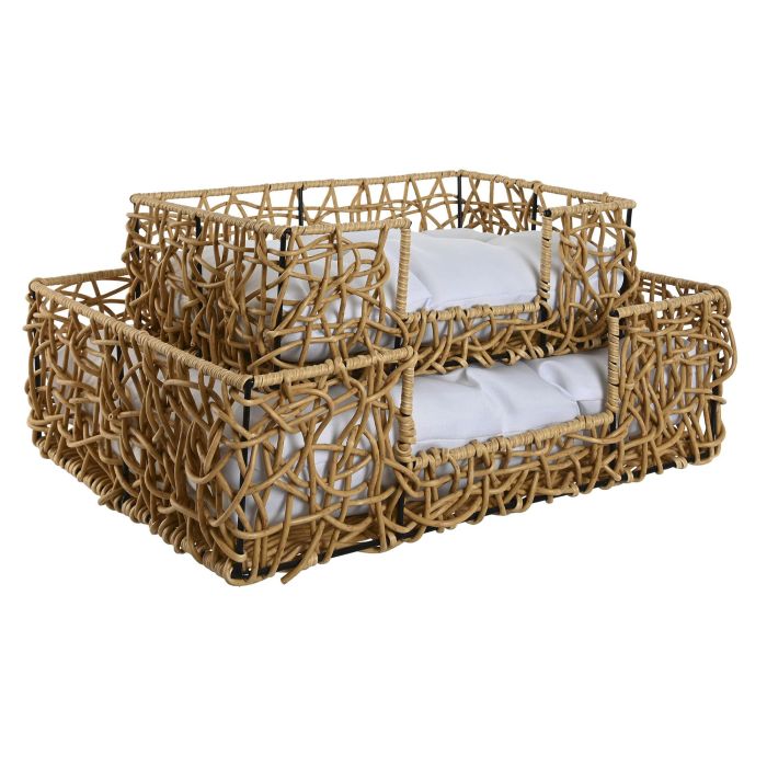 DKD Home Decor Cama Mascota Urban, Set de 2, Marrón Claro y Blanco, con Cojín, Ratán Sintético y Poliéster, 35x14x50 cm 1