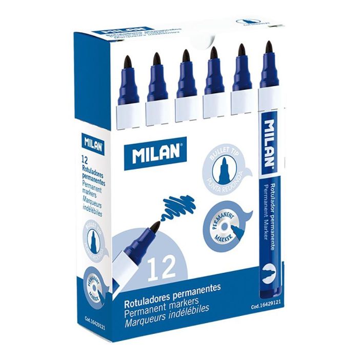 Pack con 12 rotuladores azules permantenes. punta redonda milan 1 Pack con 12 rotuladores azules permantenes. punta redonda milan 1