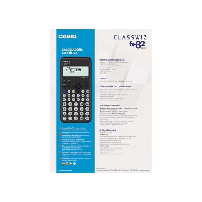 Casio Calculadora Cientifica Negra 15 Y 10+2 Dígitos 293 Funciones Y 9 Memorias Fx-82Spcw 3