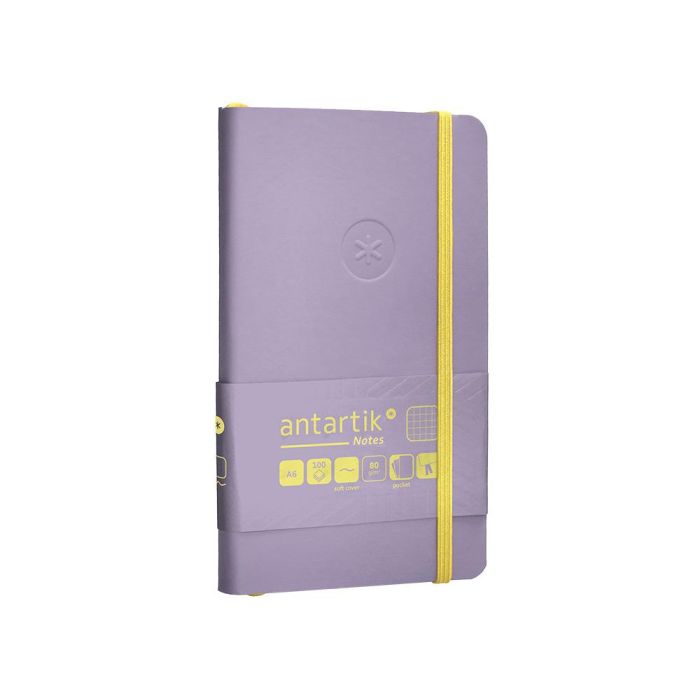 Cuaderno Con Gomilla Antartik Notes Tapa Blanda A6 Cuadricula Morado Y Amarillo 100 Hojas 80 gr Fsc 4