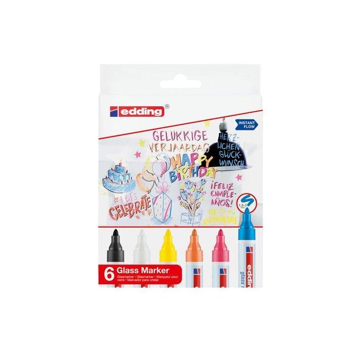 Rotulador Edding 95 Para Cristal Estuche De 6 Colores Surtidos