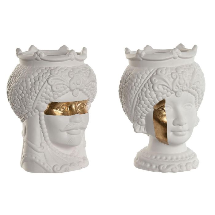 DKD Home Decor Macetero de Porcelana Cabeza Siciliana Colección Sicilia Mediterráneo Blanco Dorado 15x26.5x15 cm (2 Unidades) DKD Home Decor Macetero de Porcelana Cabeza Siciliana Colección Sicilia Mediterráneo Blanco Dorado 15x26.5x15 cm (2 Unidades)