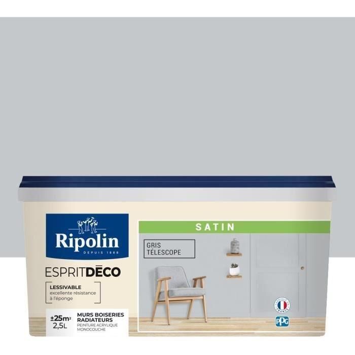 RIPOLIN Todas las piezas de pintura de pared, Ripolin - Telescopio Satinado Gris, 2.5L