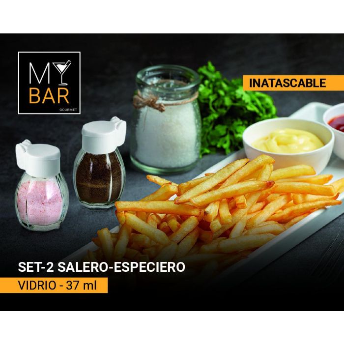 Set de 2 saleros de vidrio con tapa inatascable 37 ml - My Bar por Inde (24 Unidades) 2 Set de 2 saleros de vidrio con tapa inatascable 37 ml - My Bar por Inde (24 Unidades) 2