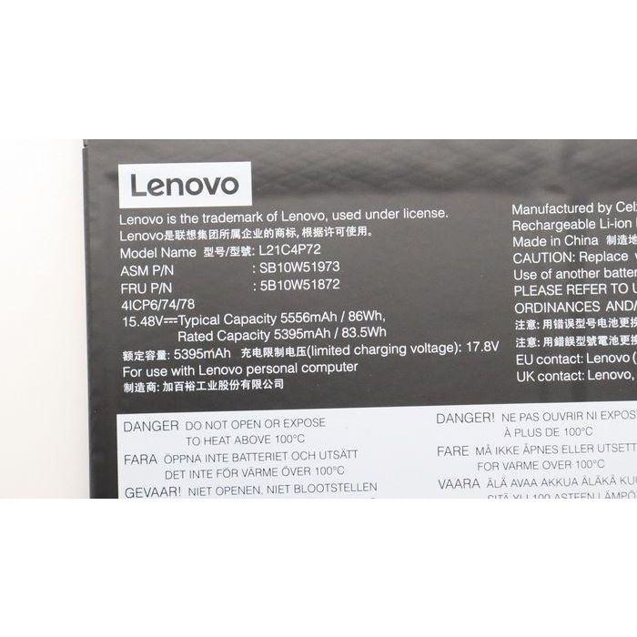 Lenovo Internal Lithium-Ion battery, 86Wh capacity, 4-cell configuration, designed for Lenovo ThinkPad P16s and T16 models. 3 Lenovo Internal Lithium-Ion battery, 86Wh capacity, 4-cell configuration, designed for Lenovo ThinkPad P16s and T16 models. 3