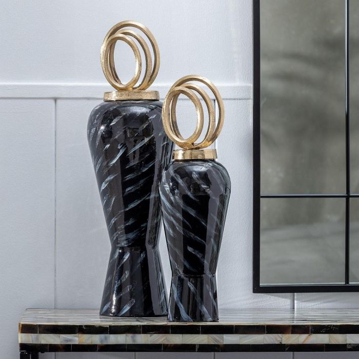 Tibor Negro-Oro Cristal-Metal Decoración 18 X 18 X 58 cm