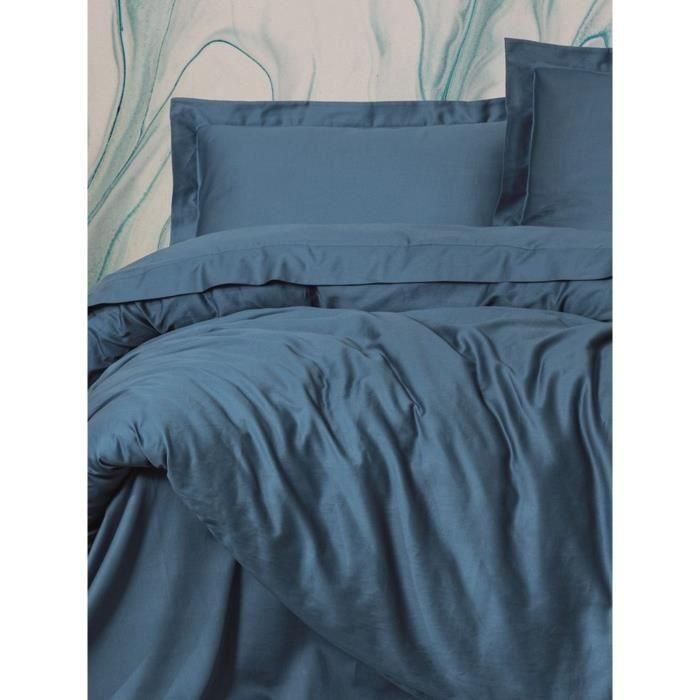 Juego de cama - 1 funda nórdica 220x240 cm + 2 fundas de almohada 60x60 cm - 100% algodón satén - Azul 3 Juego de cama - 1 funda nórdica 220x240 cm + 2 fundas de almohada 60x60 cm - 100% algodón satén - Azul 3