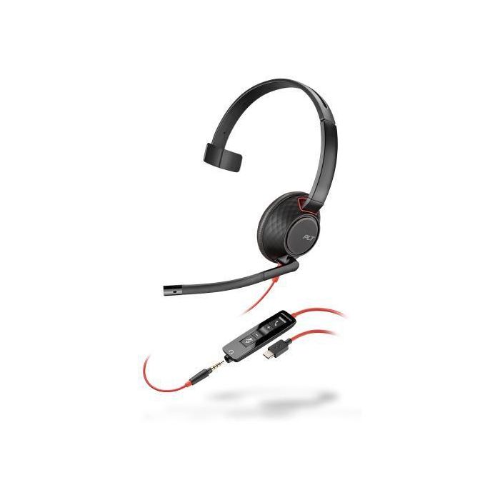 Poly Blackwire 5200 Series Auricular Mono USB-C y 3.5mm, Cancelación de Ruido Pasiva, Micrófono Sintonizado y Confort Todo el Día
