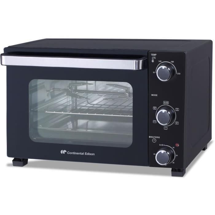 CONTINENTAL EDISON CEMF28B2 - Mini horno eléctrico 28L negro - 1500W - Asador, Circulación natural 1