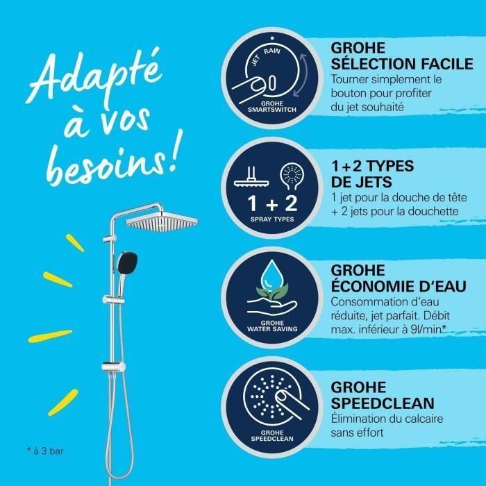 Columna de ducha con desviador manual - Ahorro de agua - GROHE Vitalio Comfort 250 - Cromo - 26698001 2 Columna de ducha con desviador manual - Ahorro de agua - GROHE Vitalio Comfort 250 - Cromo - 26698001 2