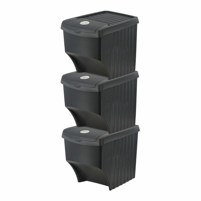 Cubo de Basura para Reciclaje Sortibox Negro Apilable Cubo de Basura para Reciclaje Sortibox Negro Apilable