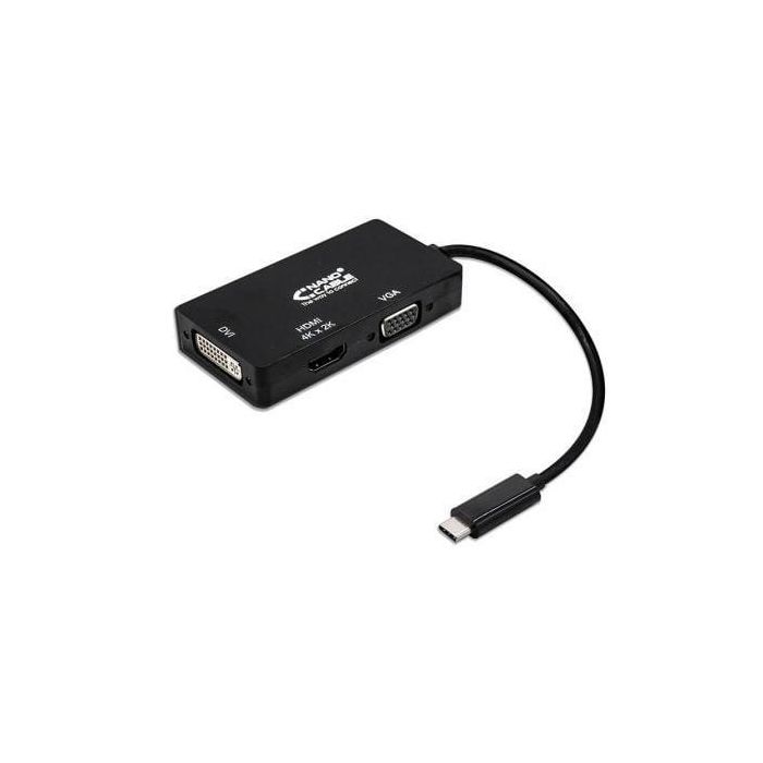 Nanocable 10.16.4301-BK Conversor USB-C a VGA DVI HDMI 3 en 1 Plug & Play - 4K - Compatible MacBook Chromebook - Negro 10cm Nanocable 10.16.4301-BK Conversor USB-C a VGA DVI HDMI 3 en 1 Plug & Play - 4K - Compatible MacBook Chromebook - Negro 10cm